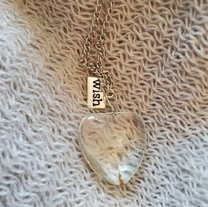 Glass Heart Necklace Dandelion & Silver Wish Tag